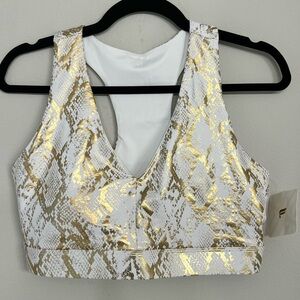NWT Fabletics Gold and White Snake Print Sports Bra